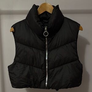 Black Puffer Vest with Stylish Silver Zipper